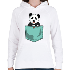 PRINTFASHION Panda zsebben - Női kapucnis pulóver - Fehér