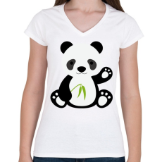 PRINTFASHION Pandás póló - Női V-nyakú póló - Fehér
