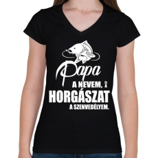 PRINTFASHION Papa a nevem... - Női V-nyakú póló - Fekete