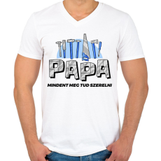 PRINTFASHION Papa a szerelő - Férfi V-nyakú póló - Fehér