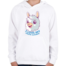 PRINTFASHION Papa láma - Gyerek kapucnis pulóver - Fehér