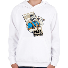 PRINTFASHION Papa megoldja - szuper papa - Gyerek kapucnis pulóver - Fehér