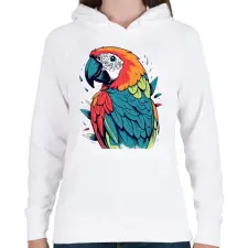 PRINTFASHION Papagáj  - Női kapucnis pulóver - Fehér női pulóver, kardigán