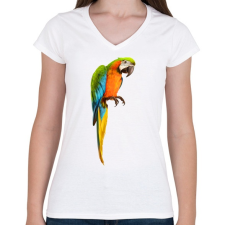 PRINTFASHION Papagáj - Női V-nyakú póló - Fehér női póló