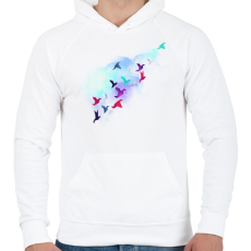 PRINTFASHION Paper birds - Férfi kapucnis pulóver - Fehér
