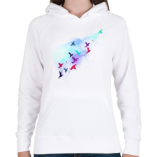 PRINTFASHION Paper birds - Női kapucnis pulóver - Fehér női pulóver, kardigán