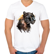 PRINTFASHION párduc - Férfi V-nyakú póló - Fehér férfi póló