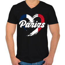 PRINTFASHION Párizs - Férfi V-nyakú póló - Fekete férfi póló