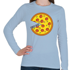 PRINTFASHION Páros póló - First bite pizza - Női hosszú ujjú póló - Világoskék női póló