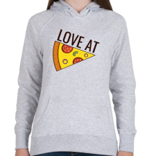 PRINTFASHION Páros póló - Love at Pizza - Női kapucnis pulóver - Sport szürke női pulóver, kardigán