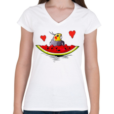 PRINTFASHION Parrot 1 - Női V-nyakú póló - Fehér női póló