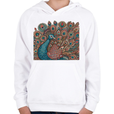 PRINTFASHION Páva - Gyerek kapucnis pulóver - Fehér gyerek pulóver, kardigán