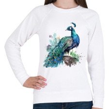 PRINTFASHION páva - Női pulóver - Fehér női pulóver, kardigán