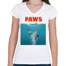 PRINTFASHION Paws - Női V-nyakú póló - Fehér női póló
