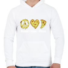 PRINTFASHION Peace, love, pizza - Férfi kapucnis pulóver - Fehér férfi pulóver, kardigán