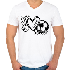 PRINTFASHION Peace love soccer 2 - Férfi V-nyakú póló - Fehér férfi póló