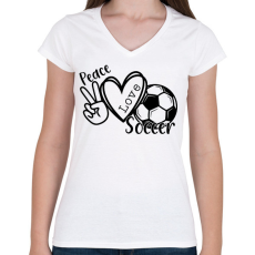 PRINTFASHION Peace love soccer 2 - Női V-nyakú póló - Fehér