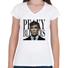 PRINTFASHION Peaky Blinders- Vonalas - Női V-nyakú póló - Fehér női póló