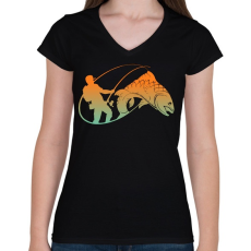 PRINTFASHION pecás - Női V-nyakú póló - Fekete