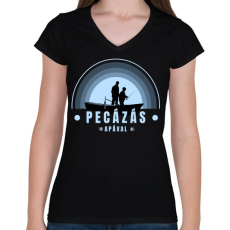 PRINTFASHION Pecázás apával - Női V-nyakú póló - Fekete