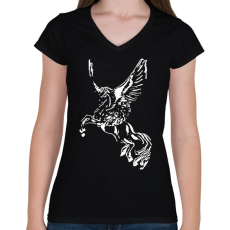 PRINTFASHION pegazus - Női V-nyakú póló - Fekete