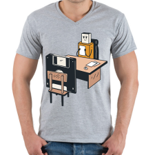 PRINTFASHION Pendrive vs floppy - Férfi V-nyakú póló - Sport szürke férfi póló