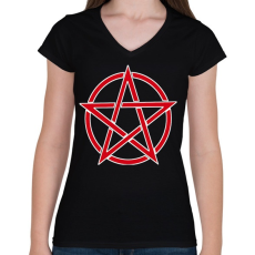 PRINTFASHION pentagram - Női V-nyakú póló - Fekete