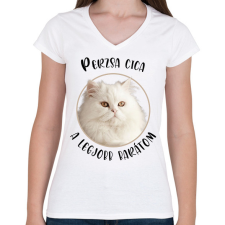 PRINTFASHION Perzsa cica - Legjobb barát - Női V-nyakú póló - Fehér női póló