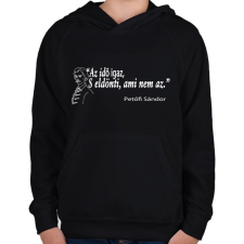 PRINTFASHION Petőfi gondolata az időről - Gyerek kapucnis pulóver - Fekete gyerek pulóver, kardigán