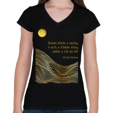 PRINTFASHION Petőfi Sándor - Föltámadott a tenger - Női V-nyakú póló - Fekete