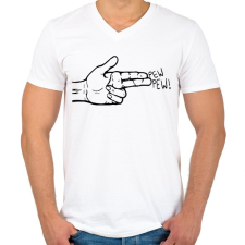 PRINTFASHION Pew Pew - Férfi V-nyakú póló - Fehér férfi póló