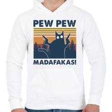 PRINTFASHION Pew Pew Madafakas cica - Férfi kapucnis pulóver - Fehér férfi pulóver, kardigán