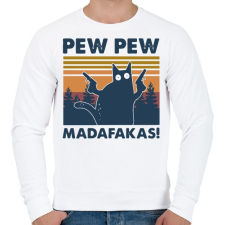 PRINTFASHION Pew Pew Madafakas cica - Férfi pulóver - Fehér férfi pulóver, kardigán