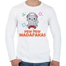 PRINTFASHION Pew Pew Madafakas Gamer - Férfi hosszú ujjú póló - Fehér