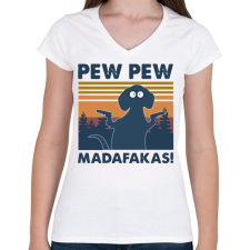 PRINTFASHION Pew pew madafakas kutya - Női V-nyakú póló - Fehér női póló