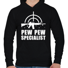 PRINTFASHION Pew pew speciaist - Férfi kapucnis pulóver - Fekete