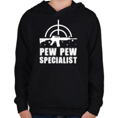 PRINTFASHION Pew pew speciaist - Gyerek kapucnis pulóver - Fekete