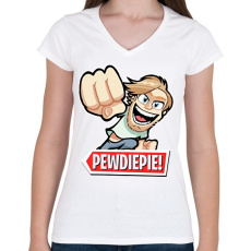 PRINTFASHION Pewdiepie - Női V-nyakú póló - Fehér