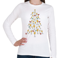PRINTFASHION Pezsgő karácsonyfa - Női hosszú ujjú póló - Fehér női póló