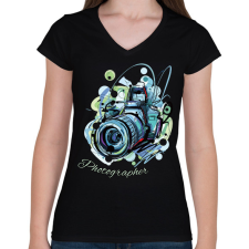 PRINTFASHION photographer - Női V-nyakú póló - Fekete női póló