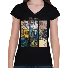 PRINTFASHION Picasso - részletek - Női V-nyakú póló - Fekete női póló