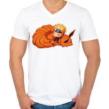 PRINTFASHION Pici Kyuubi - Férfi V-nyakú póló - Fehér férfi póló