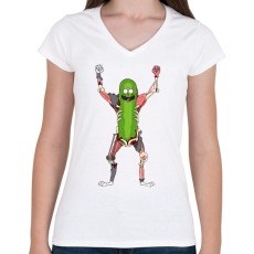 PRINTFASHION Pickle Rick Rat Suit - Női V-nyakú póló - Fehér