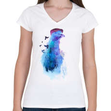 PRINTFASHION Pigeon of London - Női V-nyakú póló - Fehér