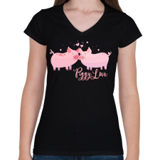 PRINTFASHION piggy_love - Női V-nyakú póló - Fekete női póló