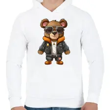 PRINTFASHION Pilóta maci - Férfi kapucnis pulóver - Fehér férfi pulóver, kardigán