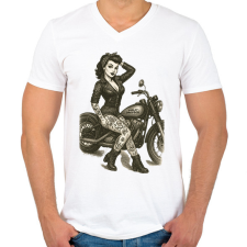 PRINTFASHION Pin up - Férfi V-nyakú póló - Fehér férfi póló