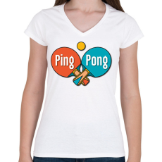 PRINTFASHION Ping Pong - Ütők, labda - Női V-nyakú póló - Fehér