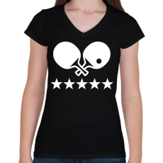 PRINTFASHION PingPong - Női V-nyakú póló - Fekete