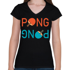 PRINTFASHION PingPong - Ütővel - Női V-nyakú póló - Fekete női póló